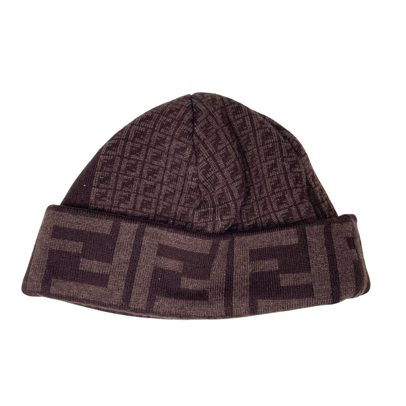 FENDI BROWN ZUCCA PRINT MONOGRAM WINTER HAT