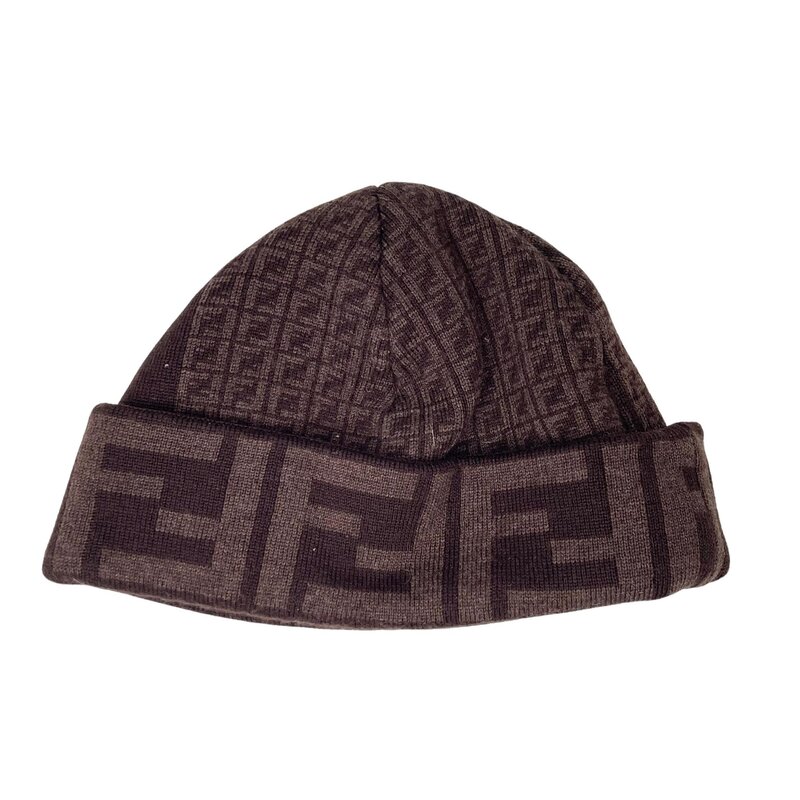 FENDI FENDI BROWN ZUCCA PRINT MONOGRAM WINTER HAT