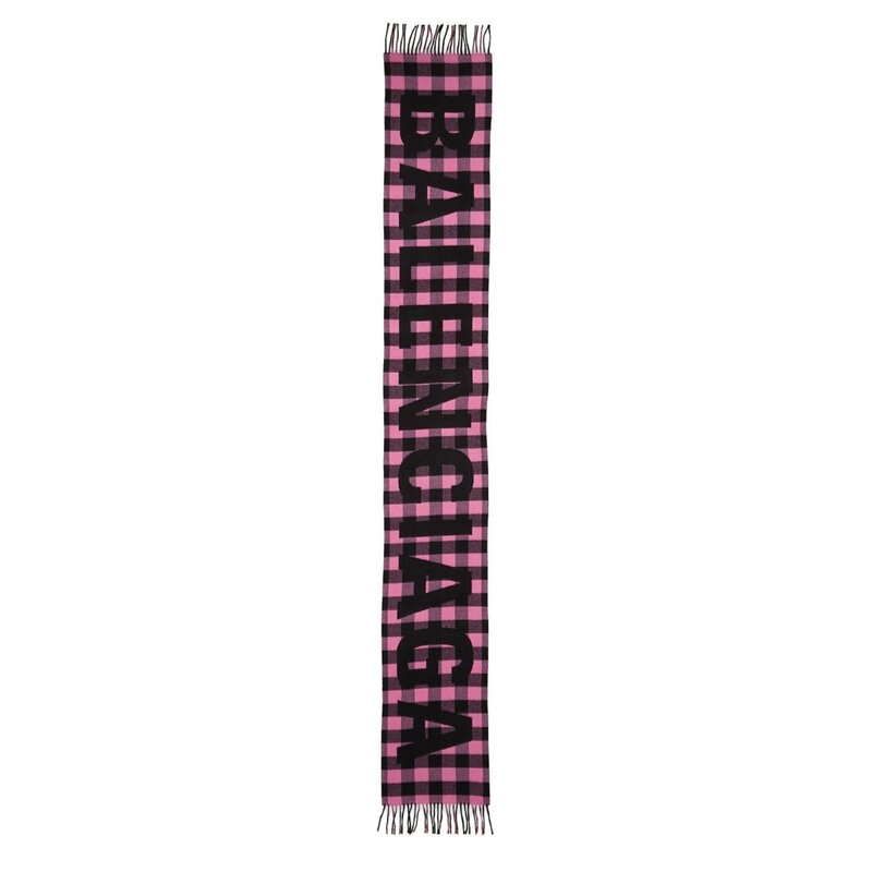 BALENCIAGA BALENCIAGA LOGO BUFFALO PINK & BLACK CHECK OVERSIZE SCARF (614831)