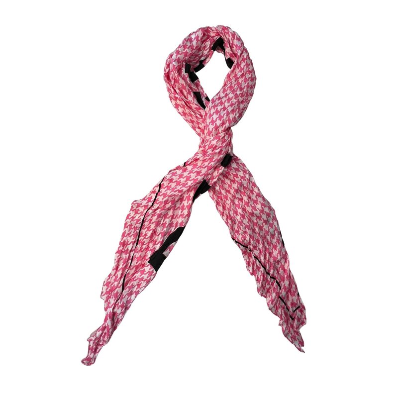 BALENCIAGA HOUNDSTOOTH CHECK PINK LOGO SILK SCARF (692032)