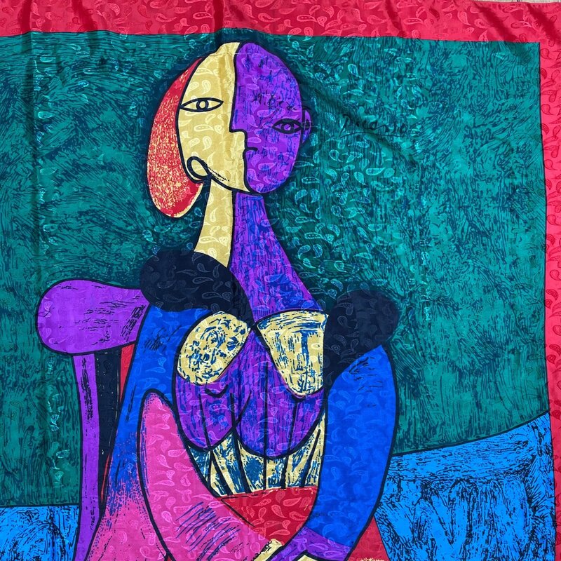 PICASSO VINTAGE RED/GREEN SILK NECKERCHIEF