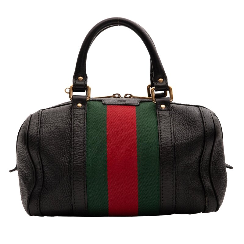 GUCCI CALFSKIN BLACK WEB SMALL BOSTON (269876)