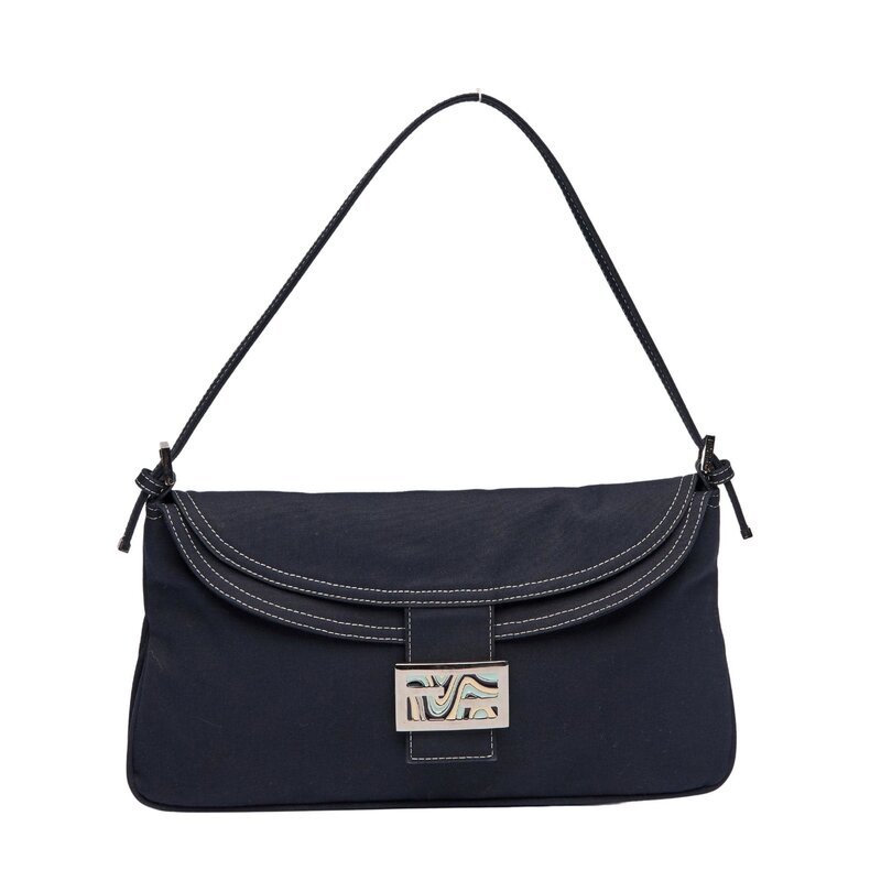 FENDI FENDI NAVY COTTON BAGUETTE BAG