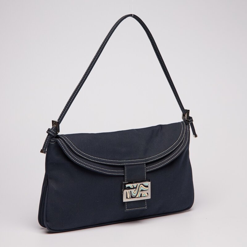 FENDI FENDI NAVY COTTON BAGUETTE BAG