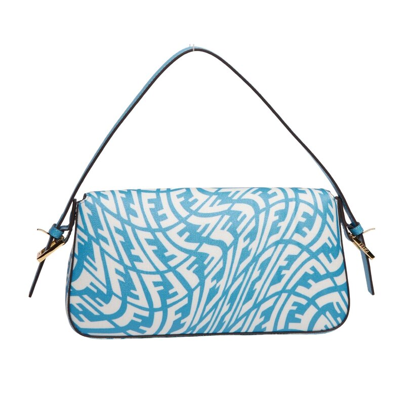 FENDI FENDI X SARAH COLEMAN CANVAS BLUE FF VERTIGO BAGUETTE BAG