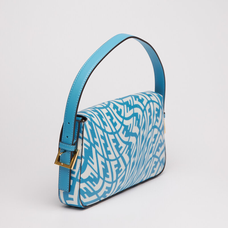 FENDI FENDI X SARAH COLEMAN CANVAS BLUE FF VERTIGO BAGUETTE BAG