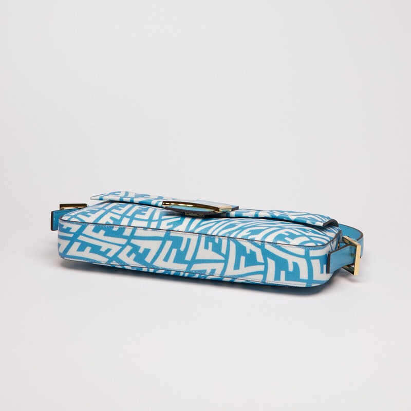 FENDI FENDI X SARAH COLEMAN CANVAS BLUE FF VERTIGO BAGUETTE BAG