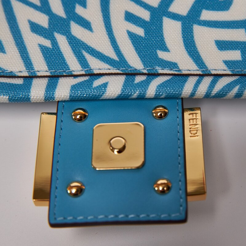 FENDI FENDI X SARAH COLEMAN CANVAS BLUE FF VERTIGO BAGUETTE BAG