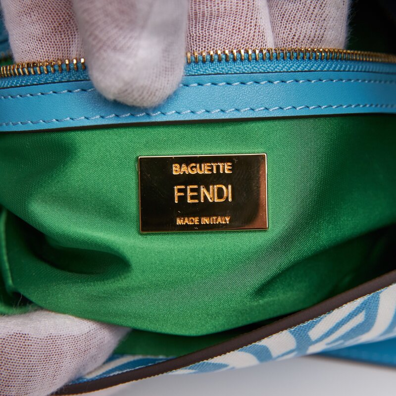FENDI FENDI X SARAH COLEMAN CANVAS BLUE FF VERTIGO BAGUETTE BAG