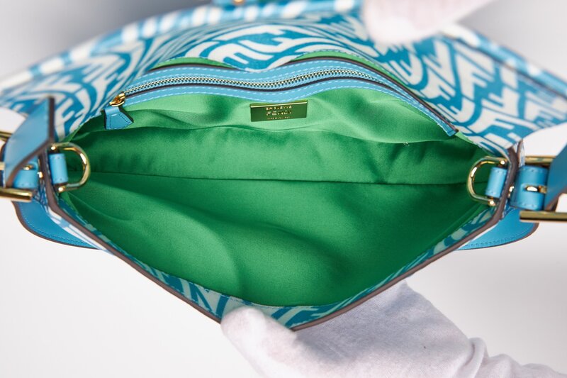 FENDI FENDI X SARAH COLEMAN CANVAS BLUE FF VERTIGO BAGUETTE BAG