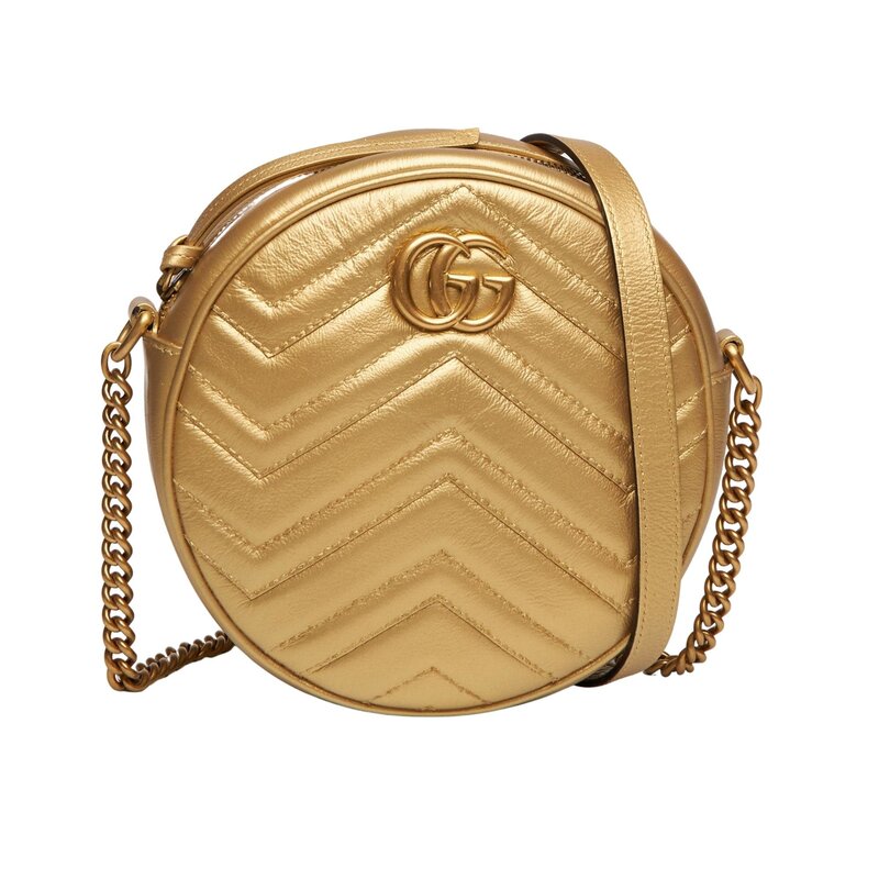 GUCCI MINI GG MARMONT ROUND SHOULDER BAG GOLD (550154)