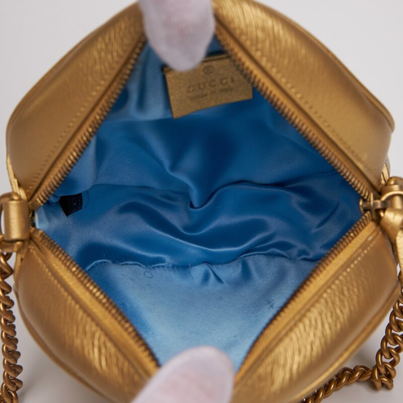 GUCCI MINI GG MARMONT ROUND SHOULDER BAG GOLD (550154)