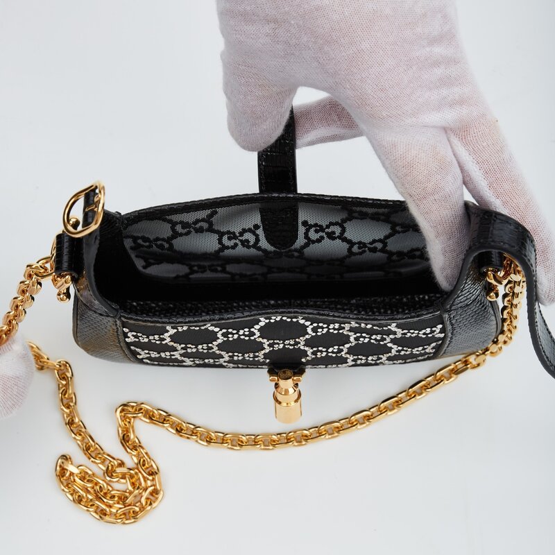 GUCCI CRYSTAL GG LIZARD JACKIE 1961 MINI BAG (677027)