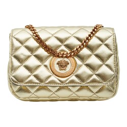 VERSACE VERSACE QUILTED LEATHER GOLD MEDUSA HEAD SMALL FLAP CROSSBODY BAG