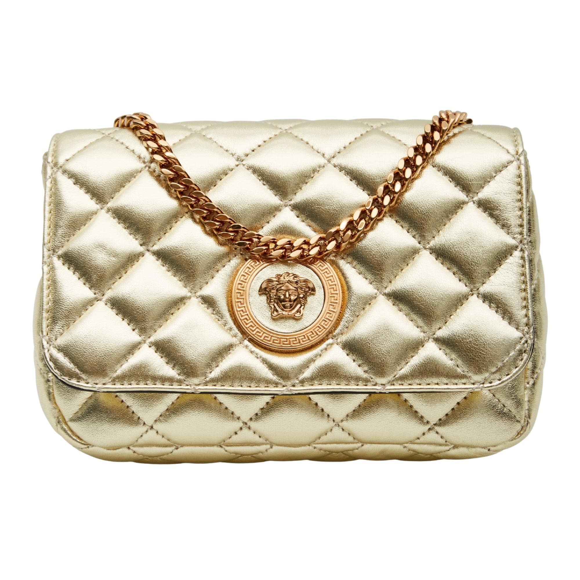 VERSACE QUILTED LEATHER GOLD MEDUSA HEAD SMALL FLAP CROSSBODY BAG -  CRTBLNCHSHP
