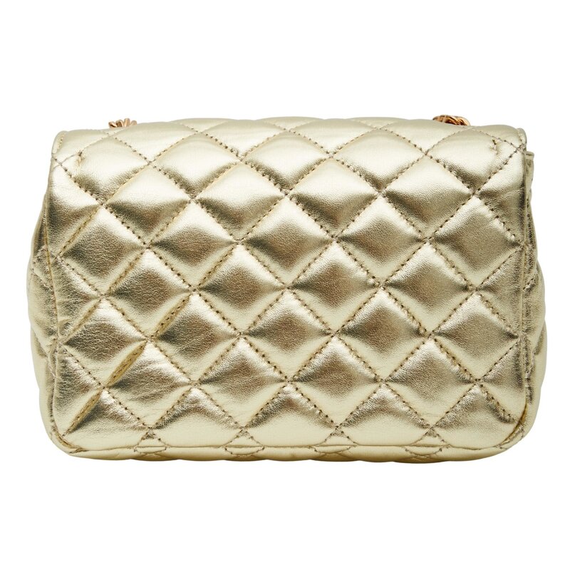 VERSACE QUILTED LEATHER GOLD MEDUSA HEAD SMALL FLAP CROSSBODY BAG