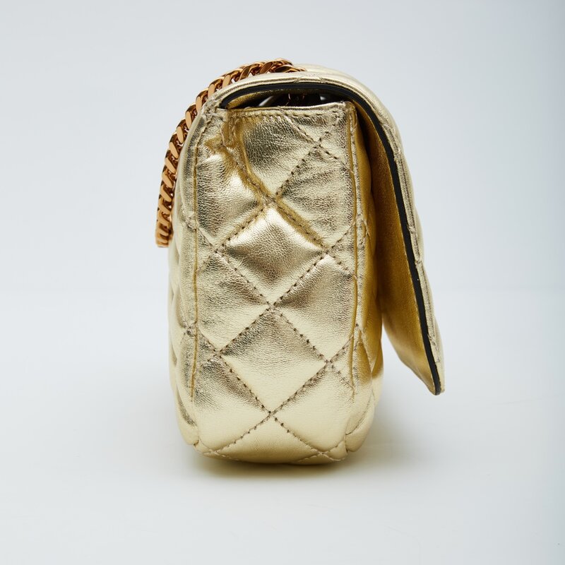 VERSACE VERSACE QUILTED LEATHER GOLD MEDUSA HEAD SMALL FLAP CROSSBODY BAG