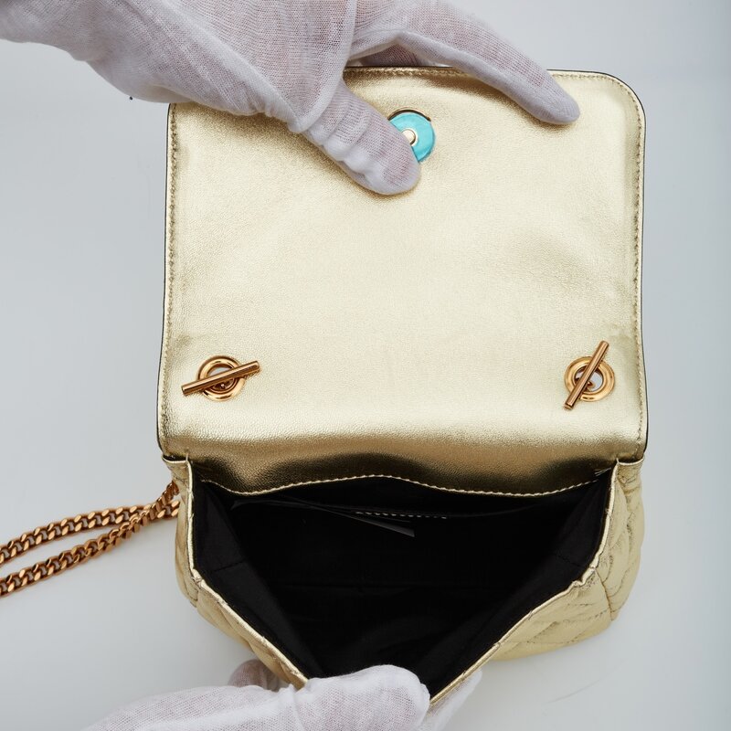 VERSACE VERSACE QUILTED LEATHER GOLD MEDUSA HEAD SMALL FLAP CROSSBODY BAG