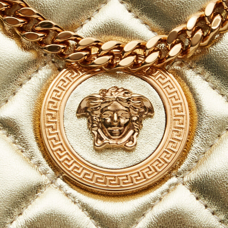 VERSACE QUILTED LEATHER GOLD MEDUSA HEAD SMALL FLAP CROSSBODY BAG -  CRTBLNCHSHP