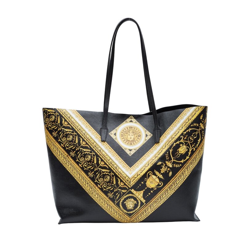 VERSACE TEXTURED LEATHER BLACK TOTE