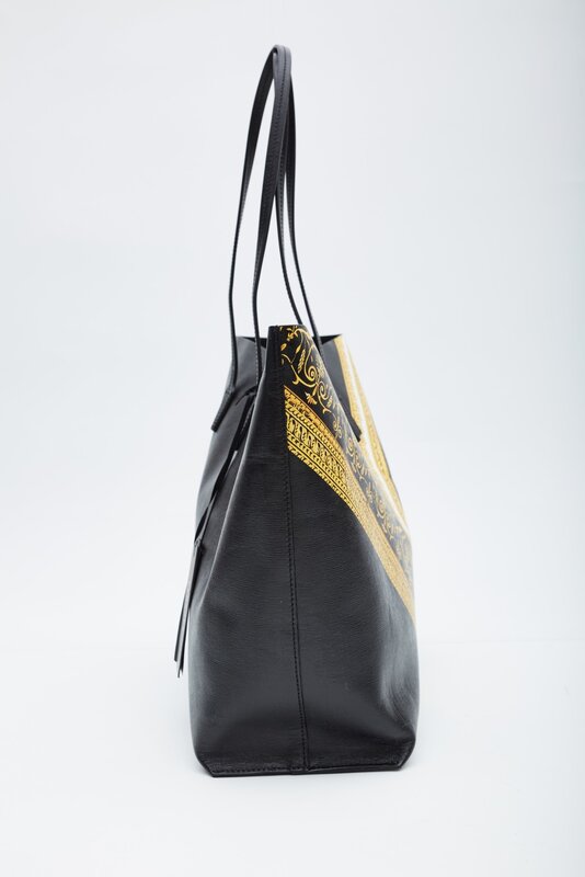 VERSACE TEXTURED LEATHER BLACK TOTE