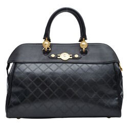 VERSACE VERSACE VINTAGE BLACK LEATHER MOTIF EMBOSSED BRIEFCASE WEEKEND BAG