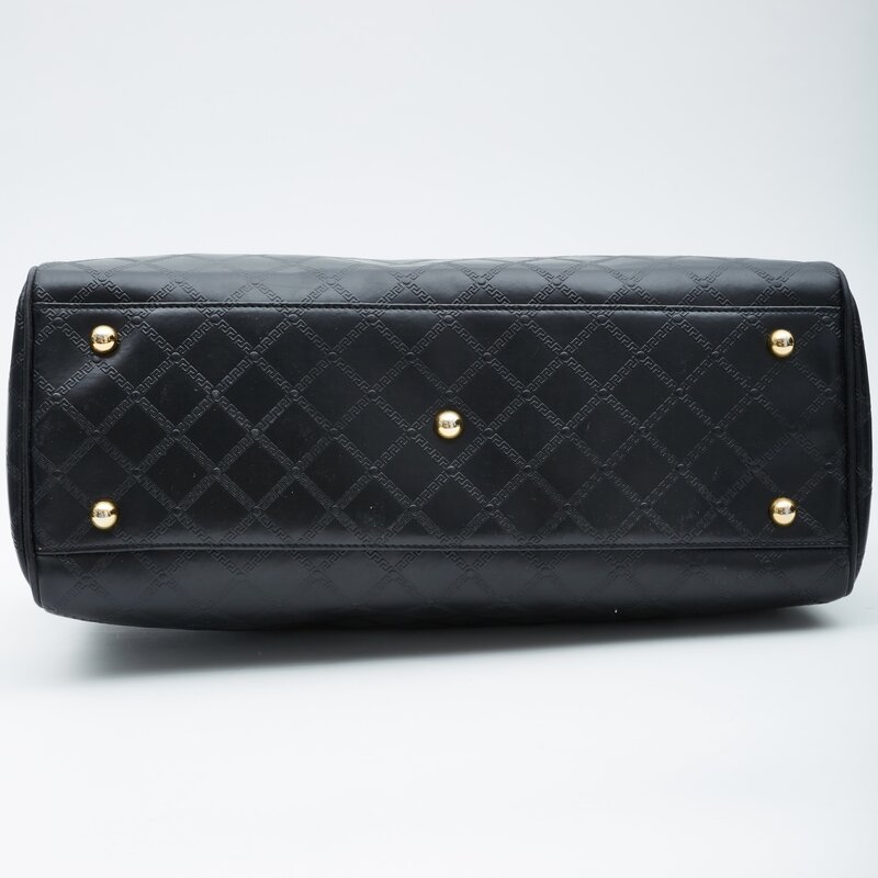 VERSACE VERSACE VINTAGE BLACK LEATHER MOTIF EMBOSSED BRIEFCASE WEEKEND BAG