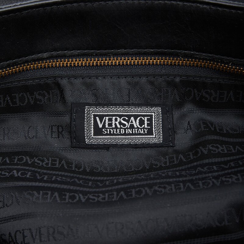 VERSACE VERSACE VINTAGE BLACK LEATHER MOTIF EMBOSSED BRIEFCASE WEEKEND BAG
