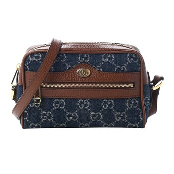 GUCCI GUCCI DENIM BLUE GG MONOGRAM MINI OPHIDIA SHOULDER BAG (517350)
