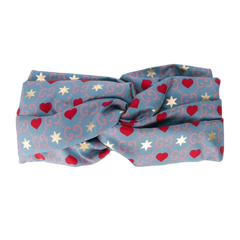 GUCCI GG HEART SILK TWILL HEADBAND BLUE (609894)