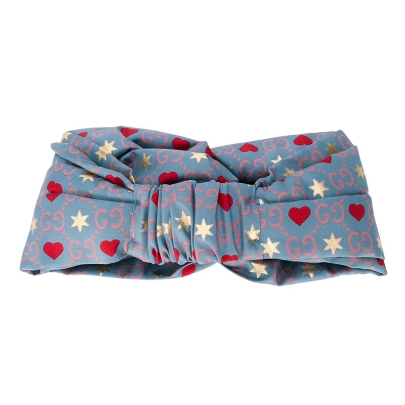 GUCCI GUCCI GG HEART SILK TWILL HEADBAND BLUE (609894)