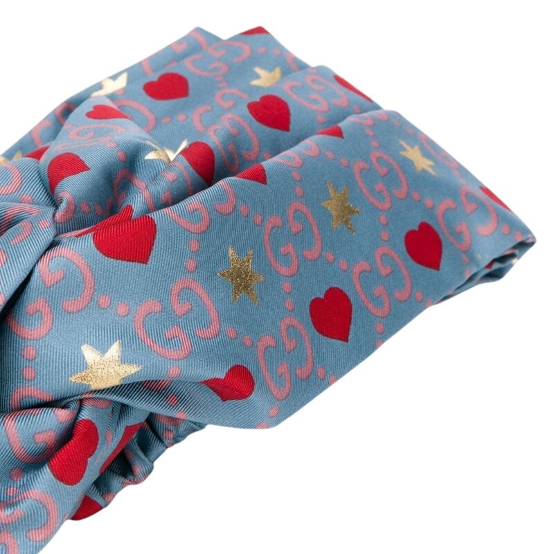 GUCCI GUCCI GG HEART SILK TWILL HEADBAND BLUE (609894)