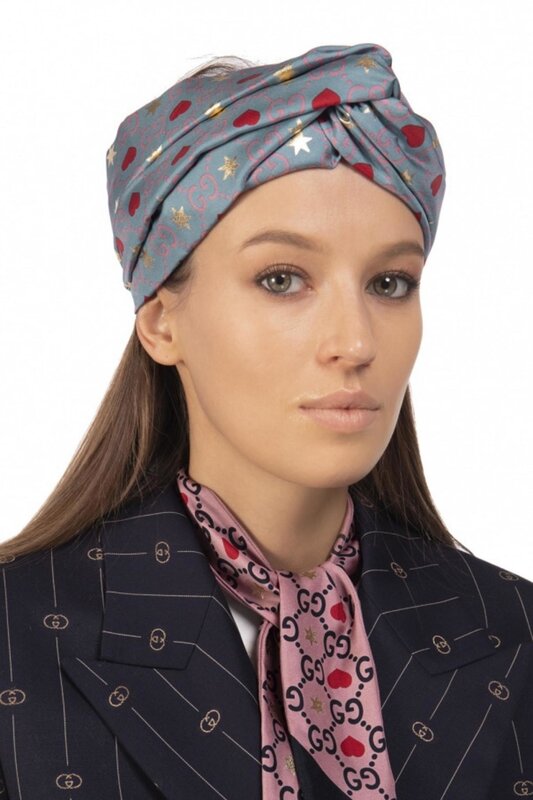 GUCCI GUCCI GG HEART SILK TWILL HEADBAND BLUE (609894)