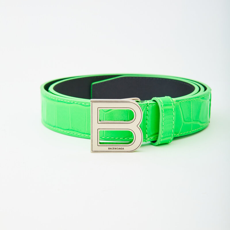 バレンシアガ BALENCIAGA 「Fluo Green Thin Hourglass Belt」クロコ ...