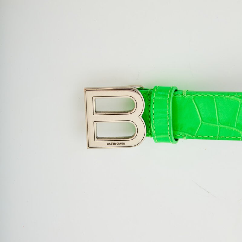 BALENCIAGA FLUO GREEN THIN HOURGLASS BELT (SIZE 85/34)