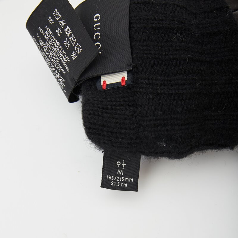 GUCCI GUCCI BLACK NAPPA CASHMERE NEO TIGER GLOVES 9.5/M (524047)