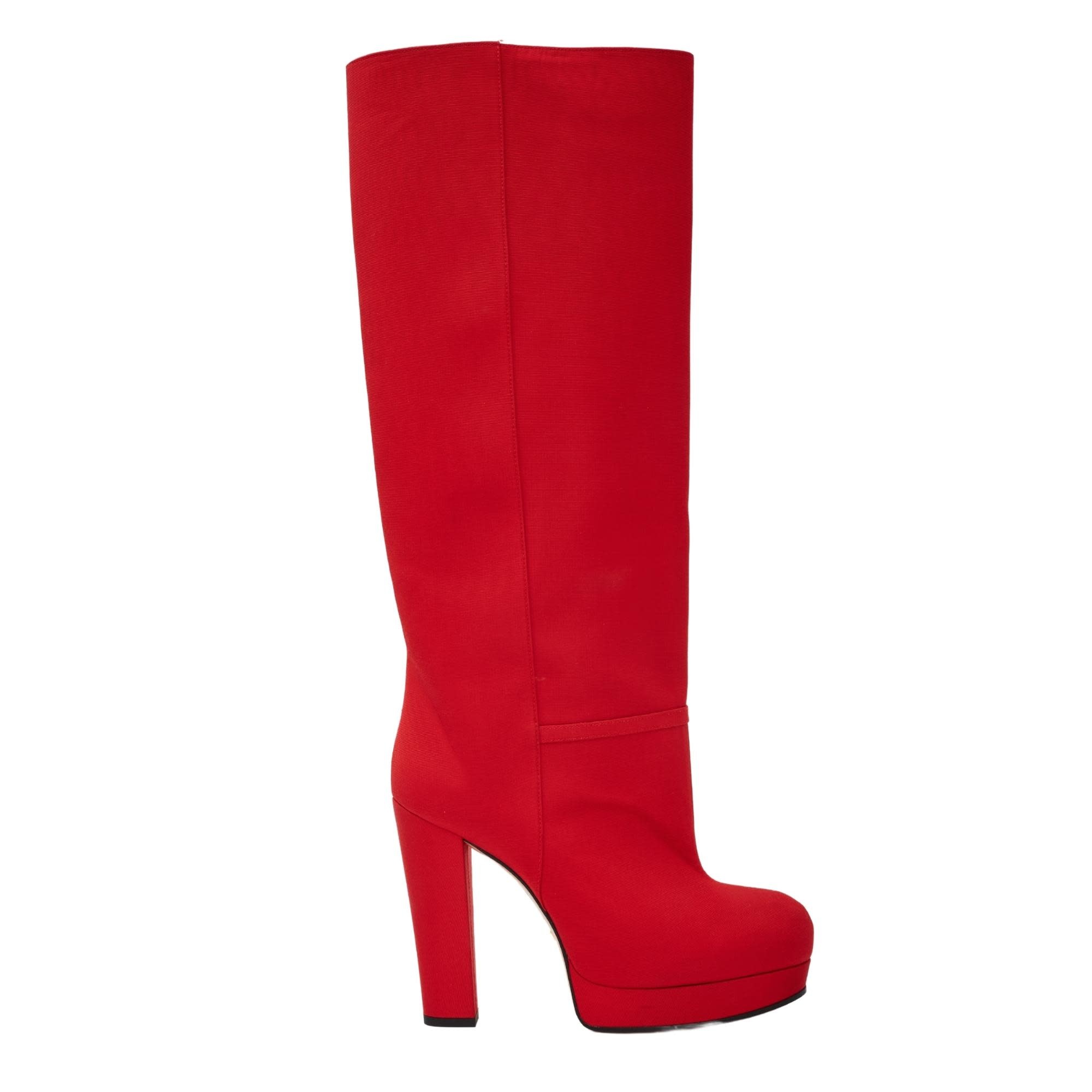 GUCCI RIBBED FABRIC RED PLATFORM KNEE HIGH BOOTS (588968) 38.5 EU