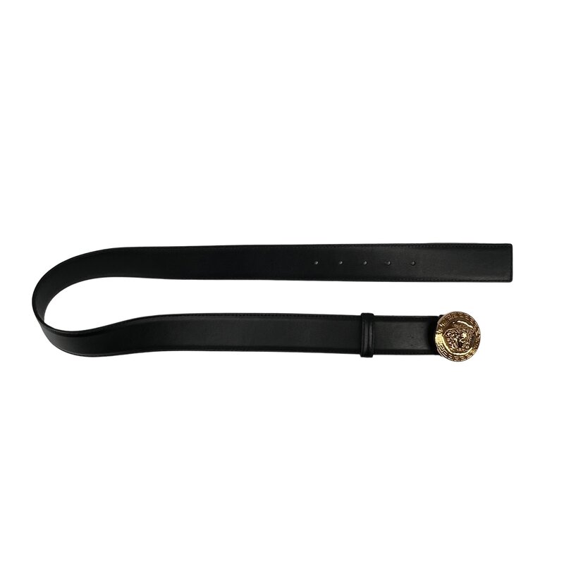 VERSACE BLACK LEATHER LOGO MEDUSA HEAD BELT (SIZE 80/32) - CRTBLNCHSHP