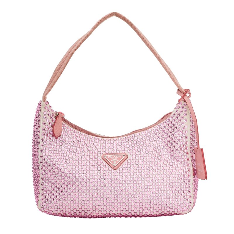 PRADA PRADA SATIN CRYSTAL MINI RE EDITION 2000 BAG ALABASTRO