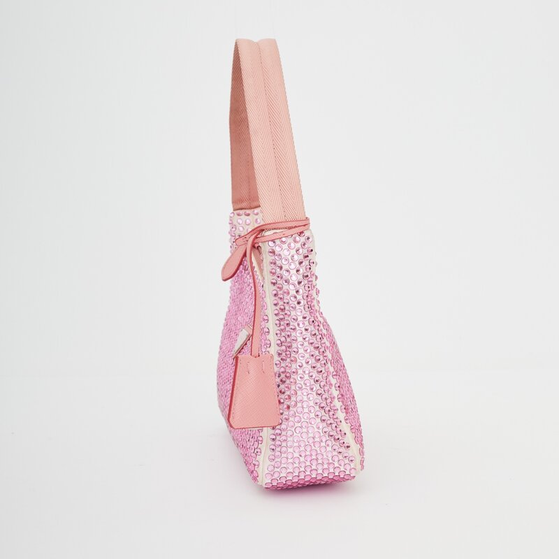 PRADA PRADA SATIN CRYSTAL MINI RE-EDITION 2000 BAG ALABASTRO