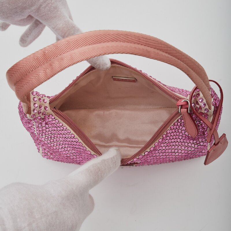 PRADA PRADA SATIN CRYSTAL MINI RE EDITION 2000 BAG ALABASTRO