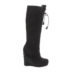SAINT LAURENT SAINT LAURENT SUEDE TASSEL ACCENTS LACE-UP KNEE HIGH BOOTS (40 EU) 280788