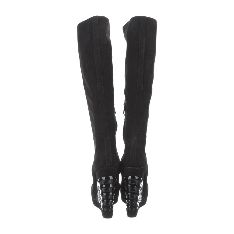 SAINT LAURENT SAINT LAURENT SUEDE TASSEL ACCENTS LACE-UP KNEE HIGH BOOTS (40 EU) 280788