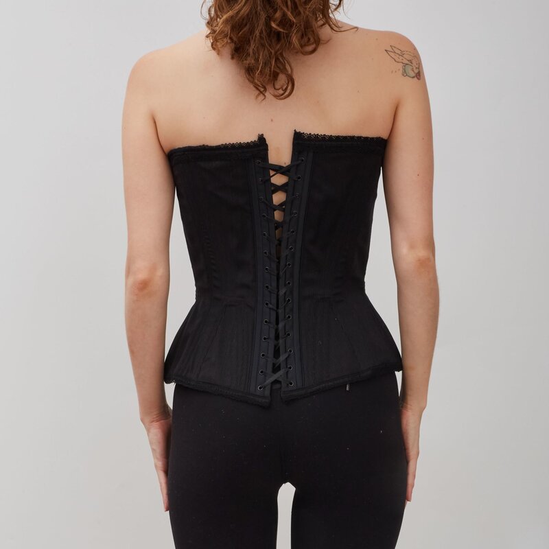 GUY LAROCHE BLACK WOOL LACE UP CORSET TOP (42FR | LARGE)