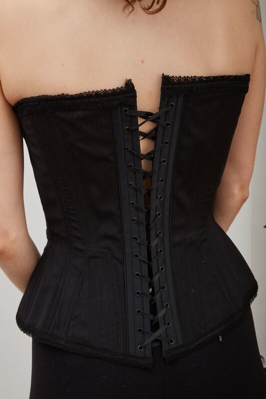 GUY LAROCHE BLACK WOOL LACE UP CORSET TOP (42FR | LARGE)