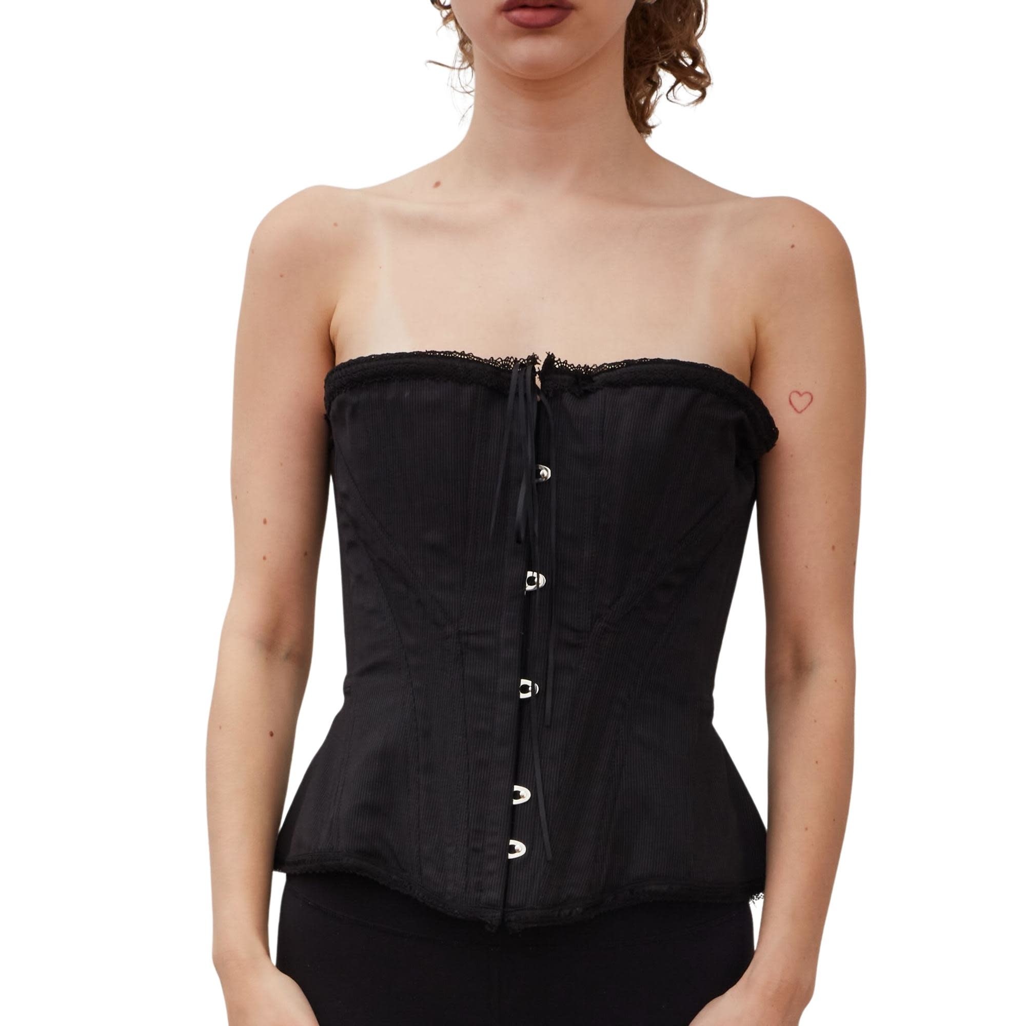 GUY LAROCHE BLACK WOOL LACE UP CORSET TOP (FR46 | EXTRA LARGE)