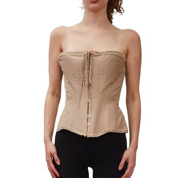 GUY LAROCHE GUY LAROCHE LACE UP TAUPE SILK CORSET TOP (FR40)