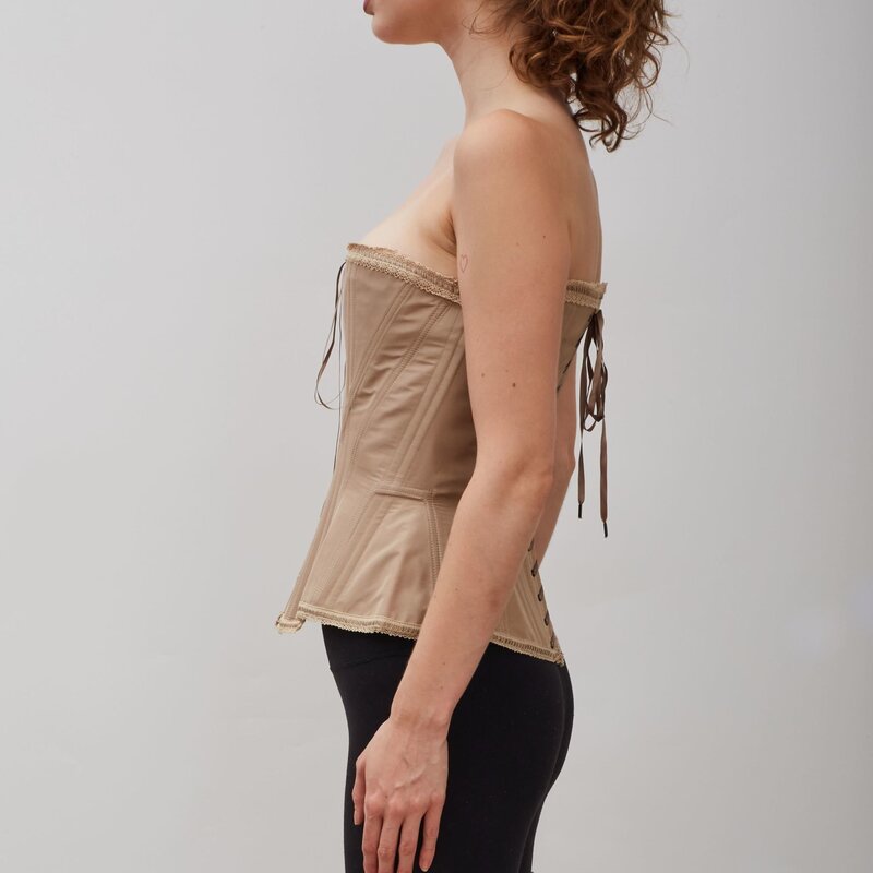 GUY LAROCHE GUY LAROCHE LACE UP TAUPE SILK CORSET TOP (FR40)