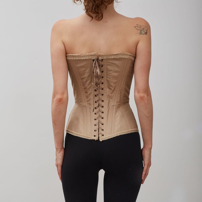 GUY LAROCHE GUY LAROCHE LACE UP TAUPE SILK CORSET TOP (FR40)