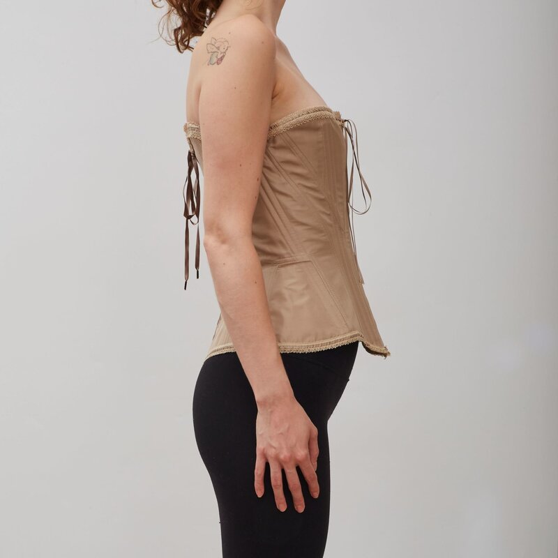 GUY LAROCHE GUY LAROCHE LACE UP TAUPE SILK CORSET TOP (FR40)